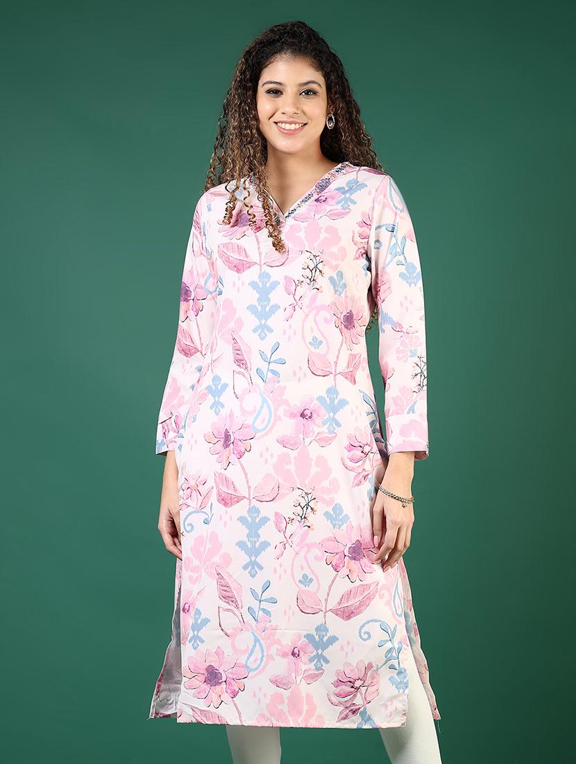 women floral printed v neck straight kurta - 21740573 - Zoom Image - 0