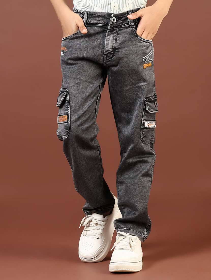 boys grey solid mid rise cargo