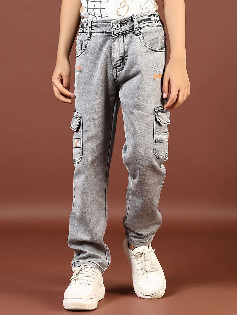 boys grey solid mid rise cargo