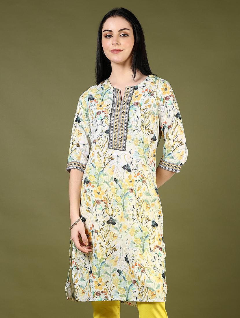 women printed three quarter sleeve straight kurta - 21740606 -  Zoom Image - 0
