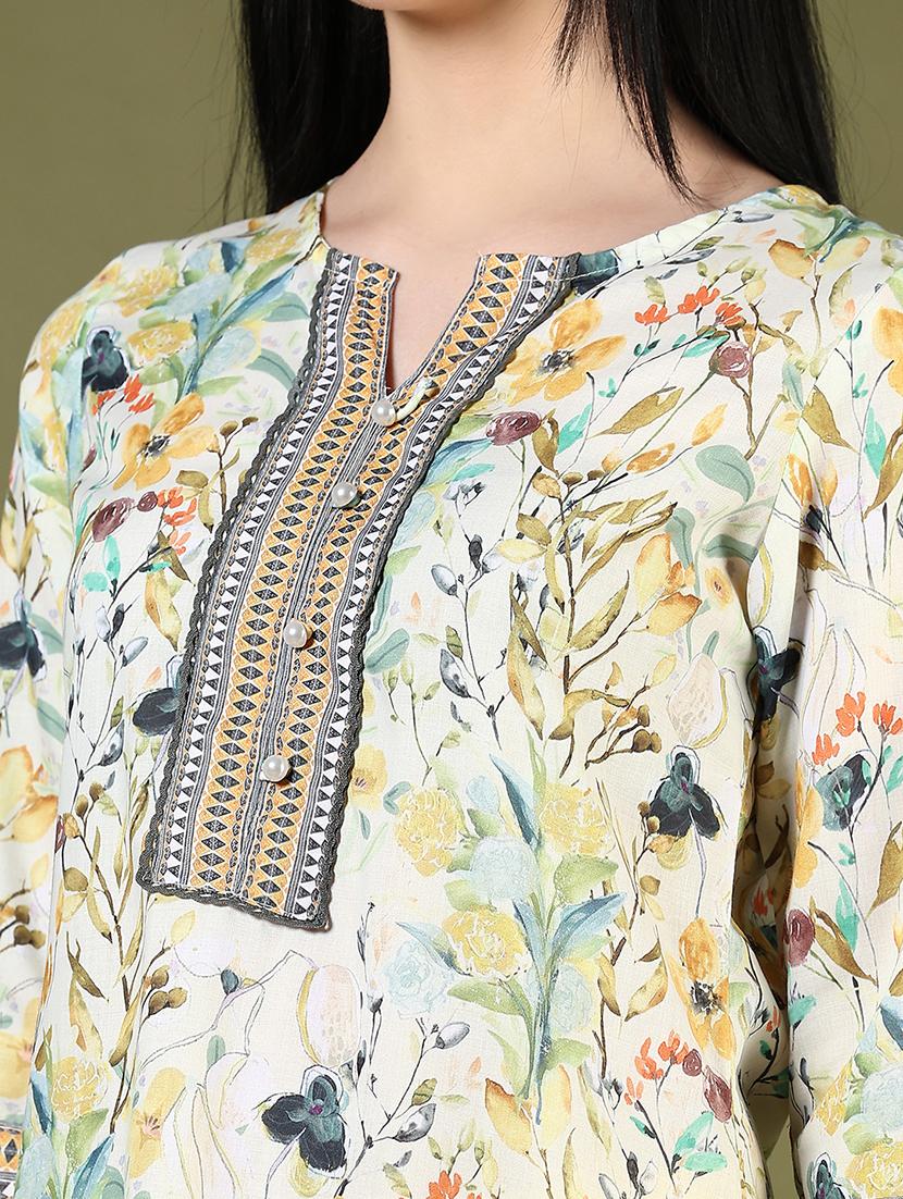 women printed three quarter sleeve straight kurta - 21740606 - Standard Image - 4