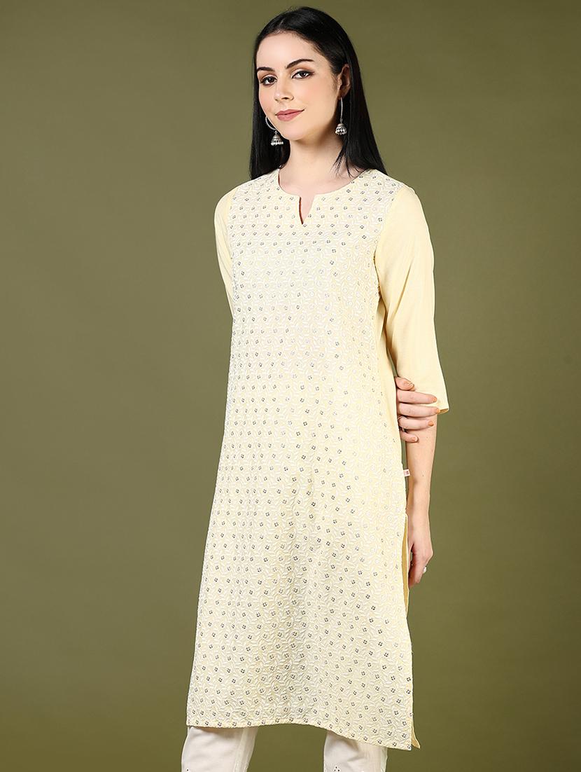 women embroidered notch neck straight kurta - 21740613 - Standard Image - 1
