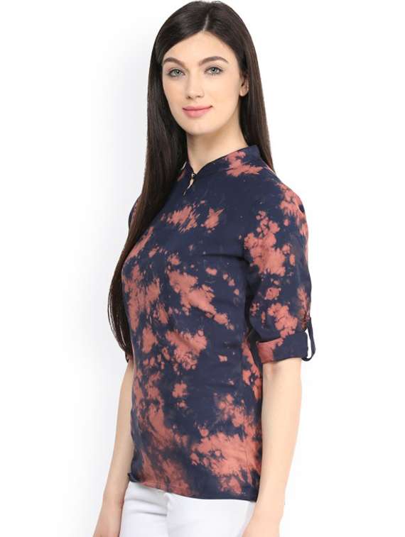 women printed roll up sleeves regular top - 21740716 -  Standard Image - 1