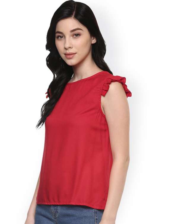 women solid cap sleeves regular top - 21740728 -  Standard Image - 1