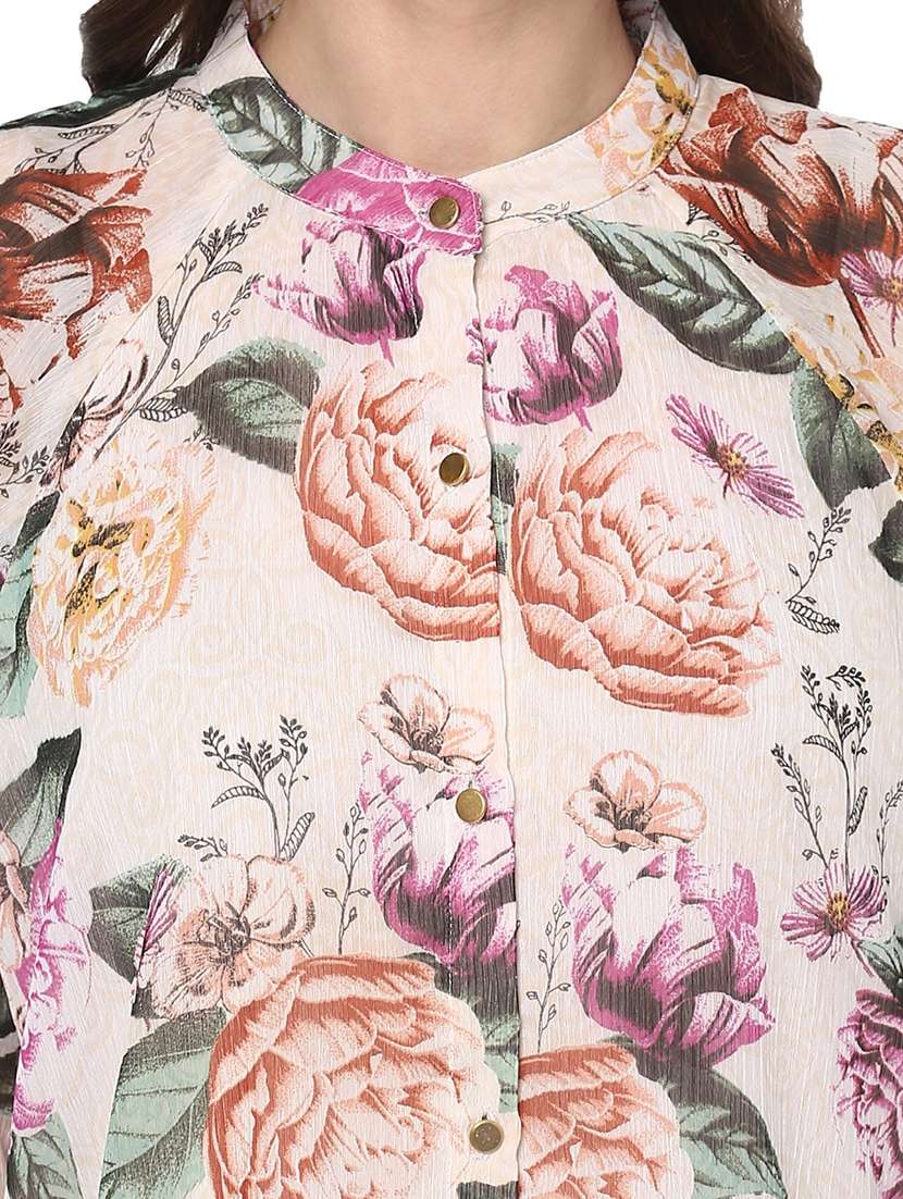 women floral print mandarin neck regular top - 21740731 -  Standard Image - 4