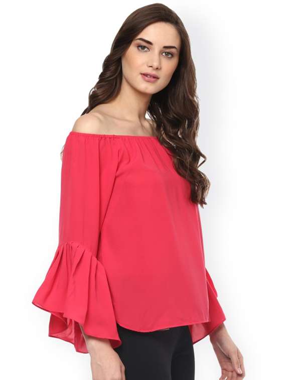 women solid off shoulder bell sleeves regular top - 21740739 - Standard Image - 1