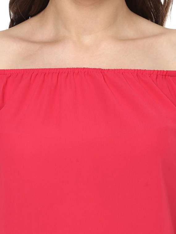 women solid off shoulder bell sleeves regular top - 21740739 - Standard Image - 4