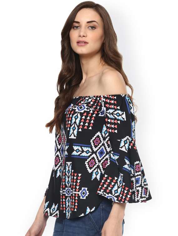 women printed off shoulder bell sleeves regular top - 21740740 - Standard Image - 1