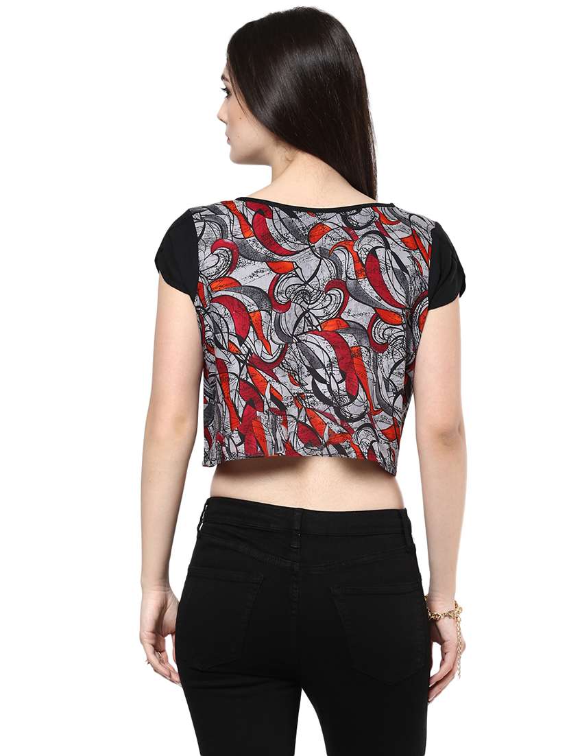 women printed short sleeves crop top - 21740742 - Standard Image - 1