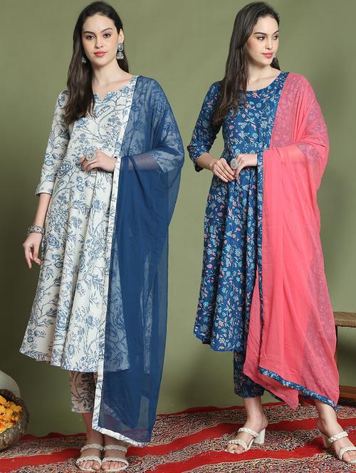 set of 2 printed kurta pant with dupatta set - 21740770 -  Standard Image - 0