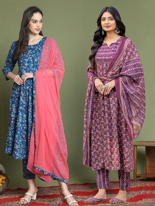 women pack of 2 printed kurta pant set with dupatta - 21740773 - Standard Image - 0