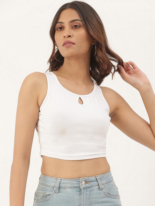 women solid sleeveless crop tank top - 21740799 -  Standard Image - 0