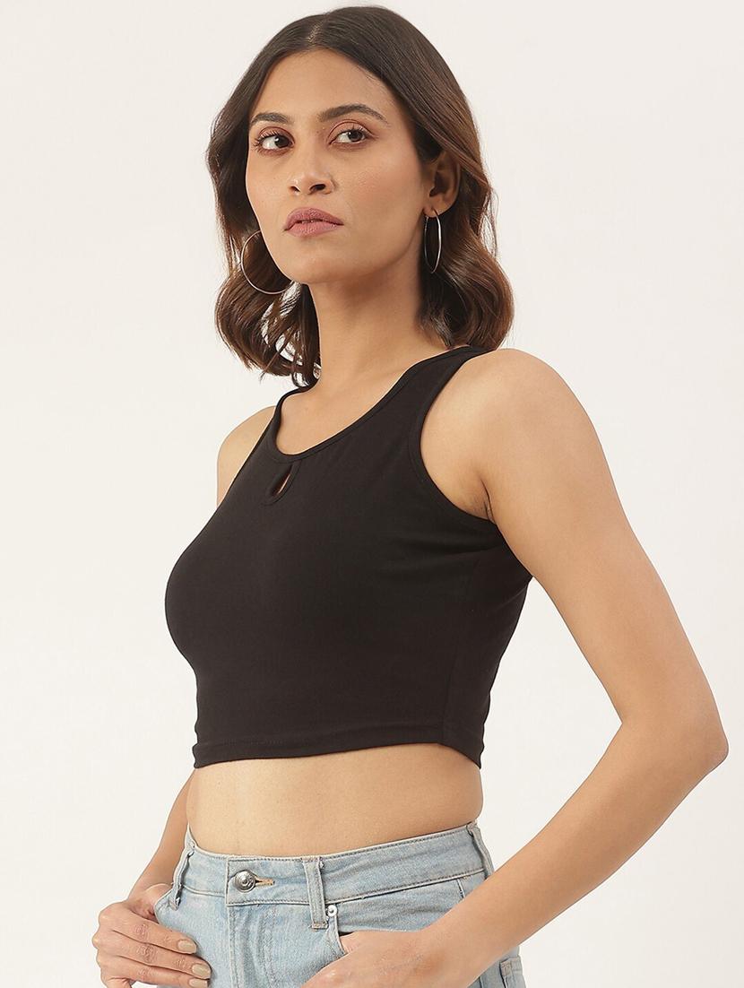 women solid sleeveless crop tank top - 21740802 -  Standard Image - 1