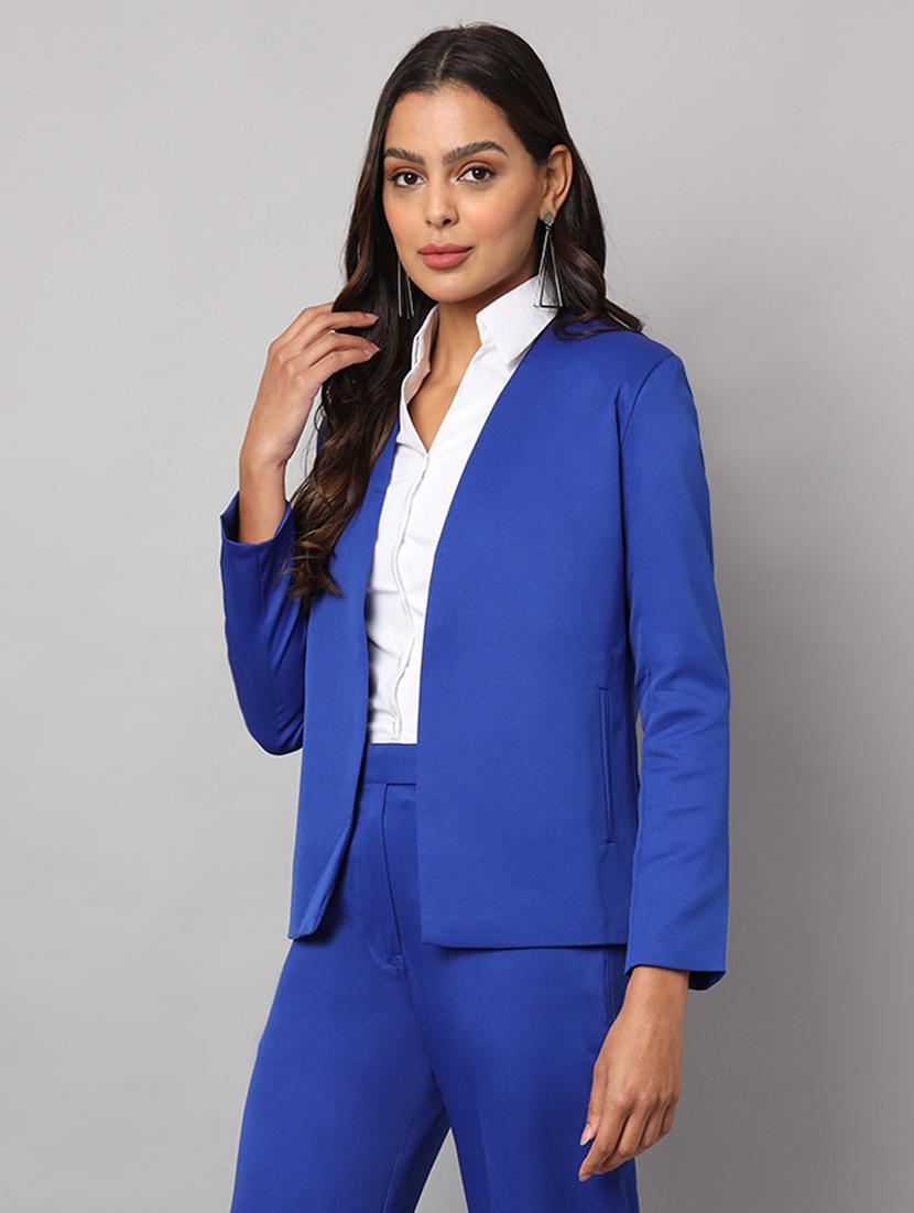women solid long sleeves formal blazer - 21740827 - Standard Image - 1