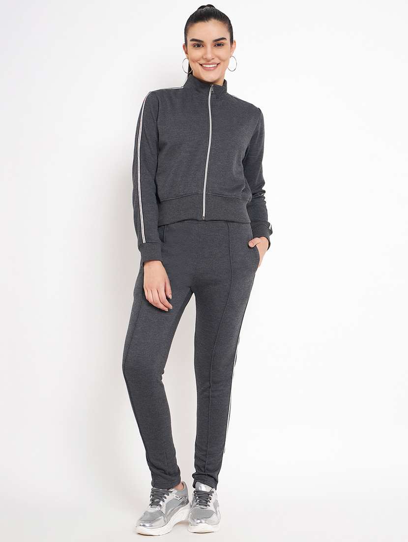 women solid long sleeves active wear co-ord set
