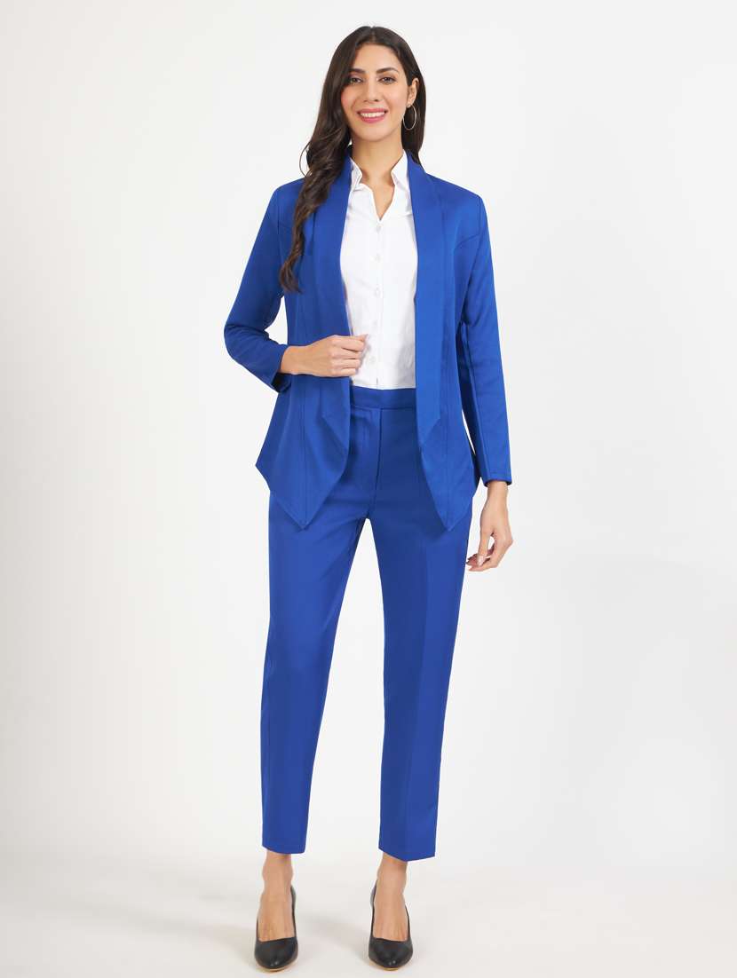 women solid blazer and trouser co-ord set