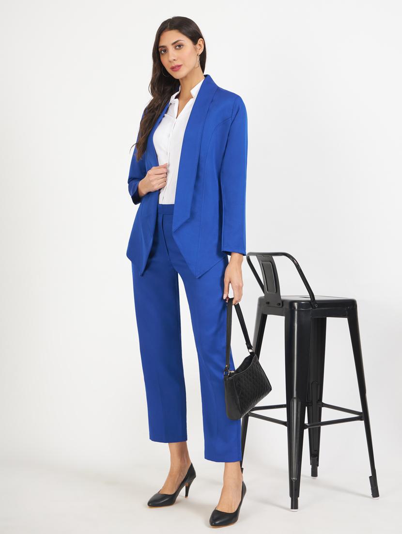 women solid blazer and trouser co-ord set - 21740853 - Standard Image - 1