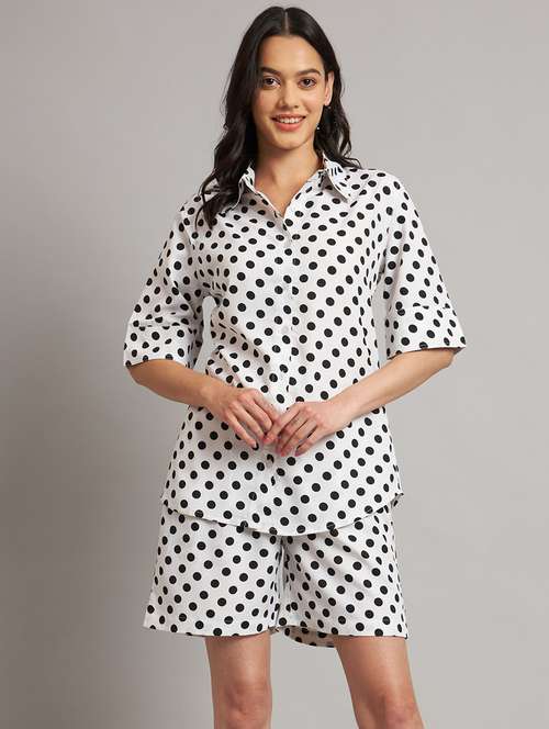 women polka doted shirt and shorts co-ord set - 21740855 - Standard Image - 0