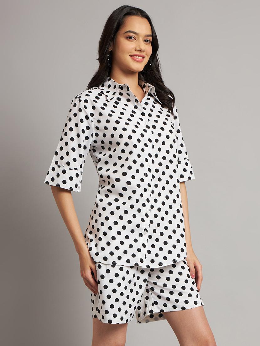 women polka doted shirt and shorts co-ord set - 21740855 -  Standard Image - 1