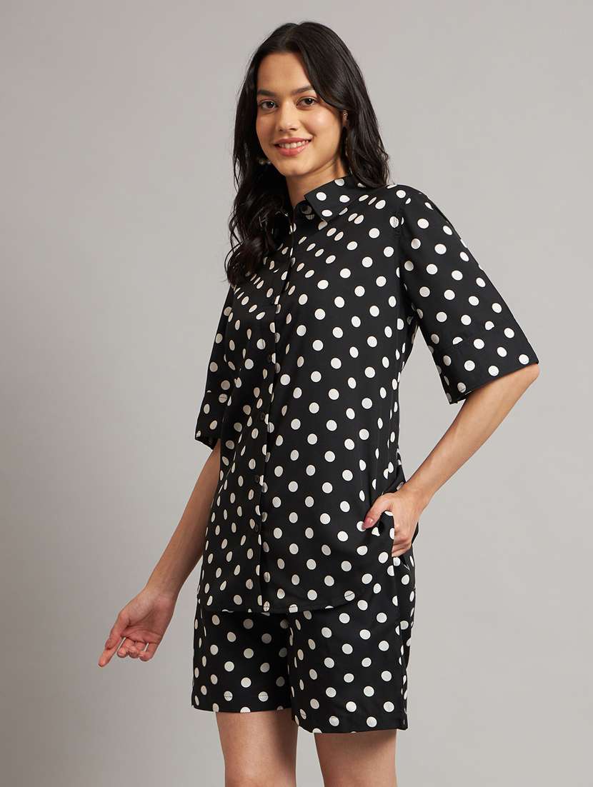 women polka doted shirt and shorts co-ord set - 21740860 -  Standard Image - 1