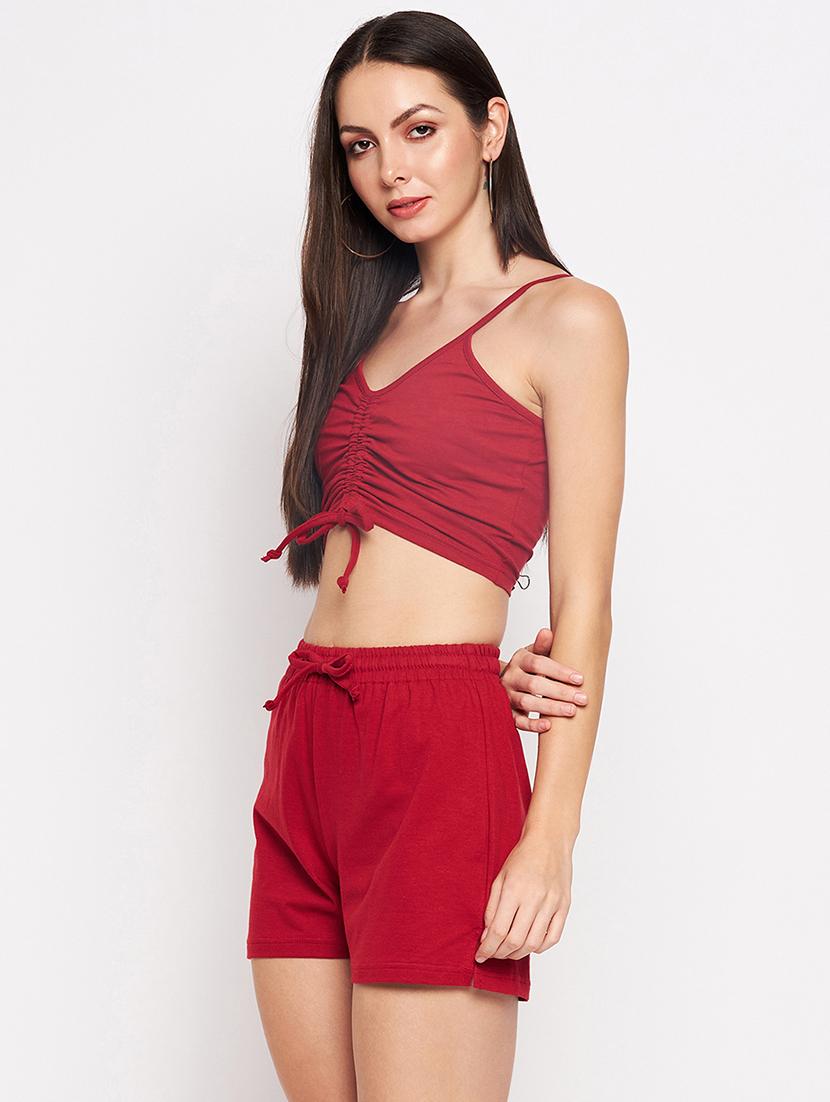 women solid top and shorts co-ord set - 21740864 - Standard Image - 1