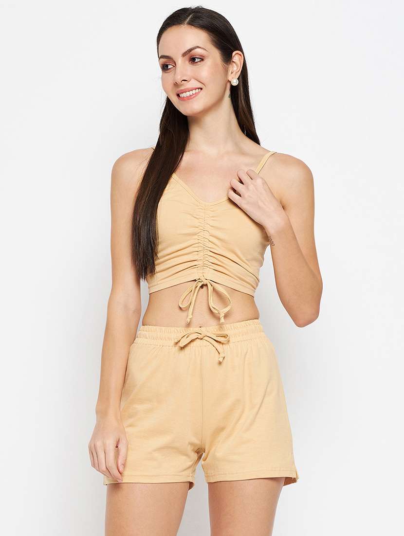women solid top and shorts co-ord set