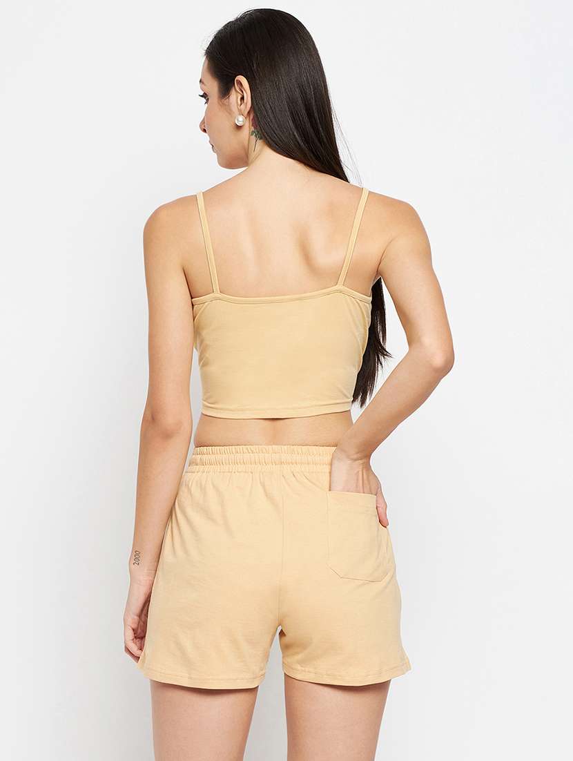 women solid top and shorts co-ord set - 21740867 -  Standard Image - 1