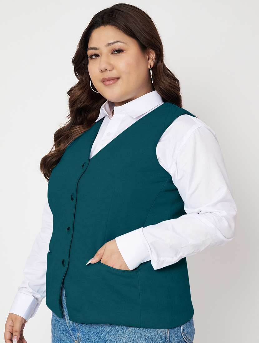 women plus size solid sleeveless waist coat - 21740868 - Standard Image - 1