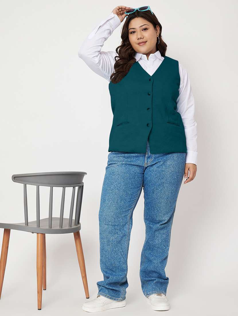 women plus size solid sleeveless waist coat - 21740868 - Standard Image - 4