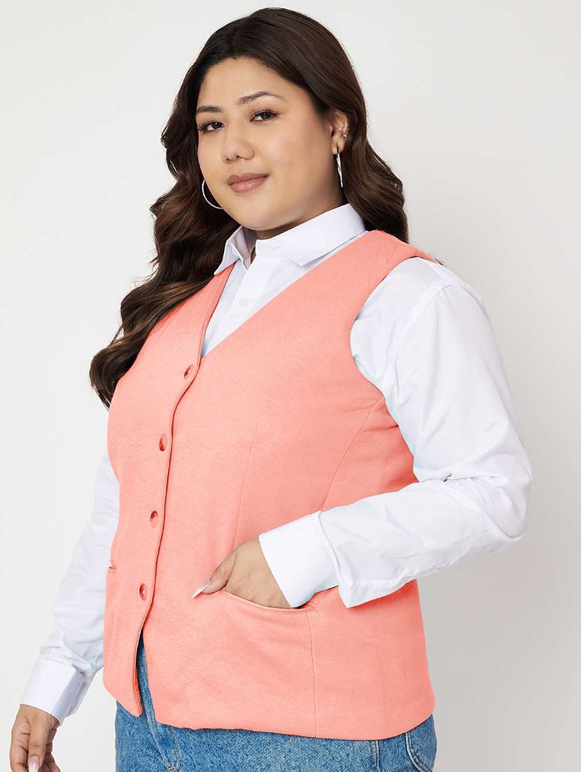 women plus size solid sleeveless waist coat - 21740869 -  Standard Image - 1