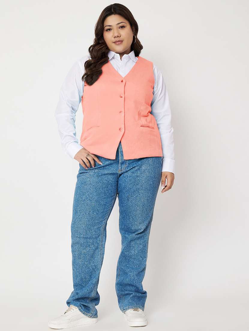 women plus size solid sleeveless waist coat - 21740869 -  Standard Image - 4