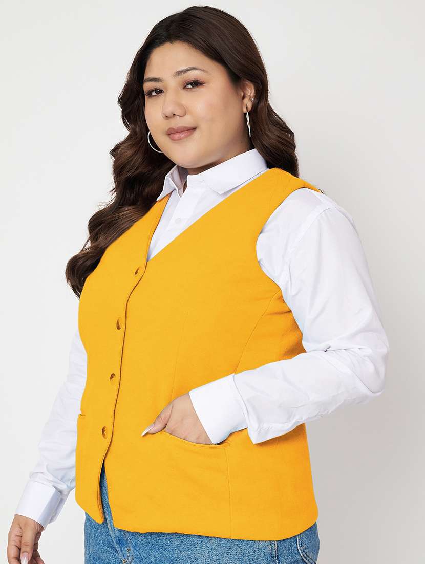 women plus size solid sleeveless waist coat - 21740870 -  Standard Image - 1