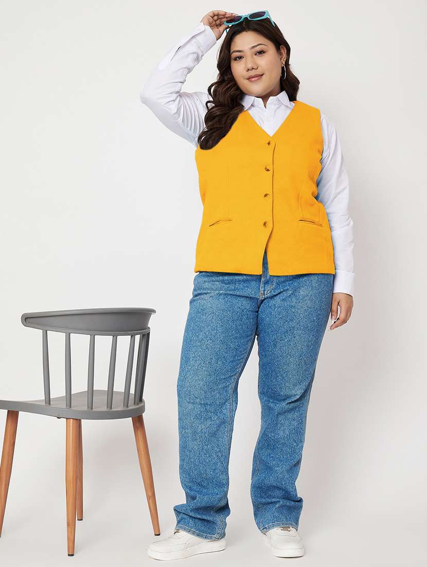 women plus size solid sleeveless waist coat - 21740870 -  Standard Image - 4