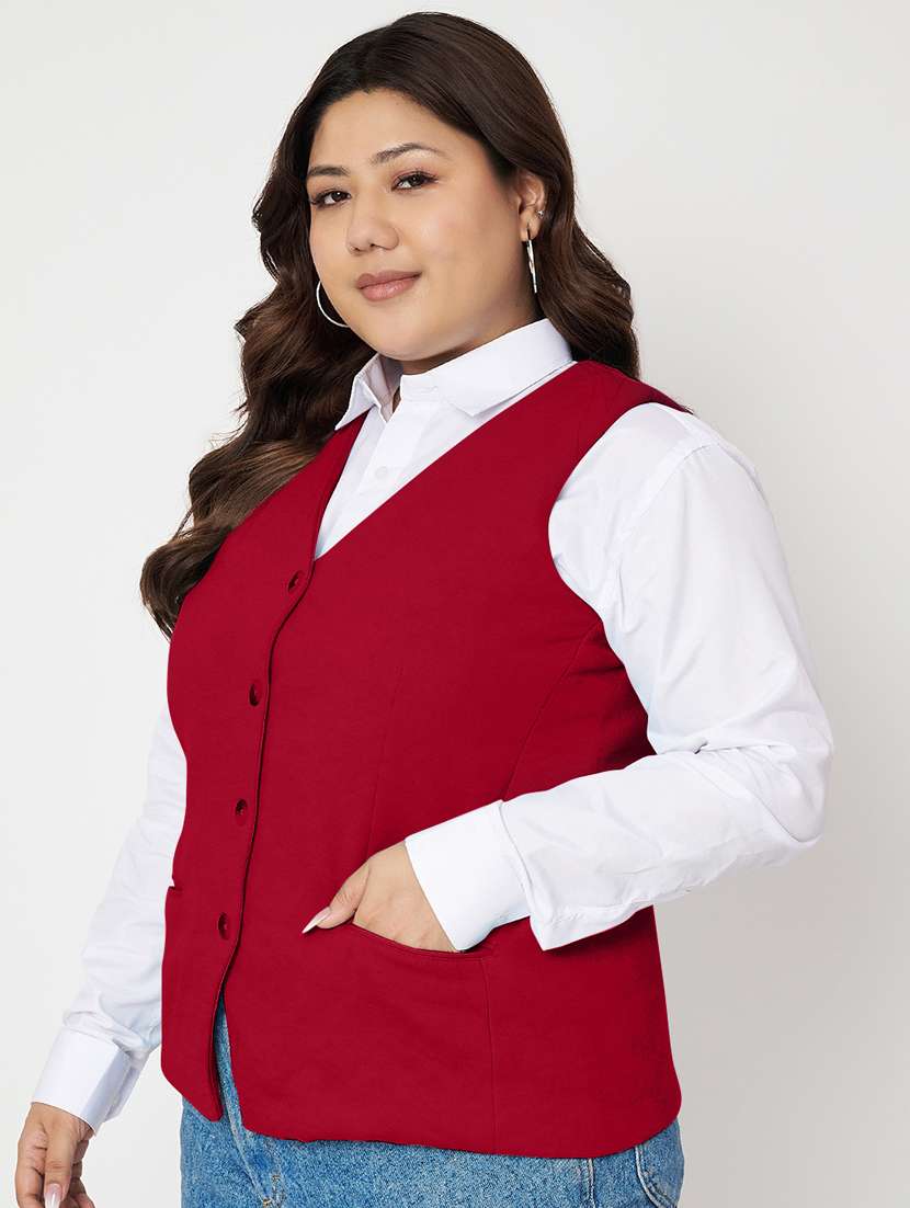 women plus size solid sleeveless waist coat - 21740872 -  Standard Image - 1