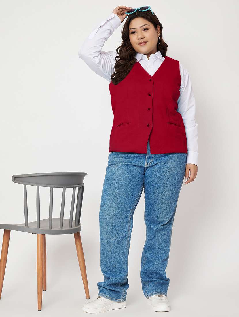 women plus size solid sleeveless waist coat - 21740872 -  Standard Image - 4
