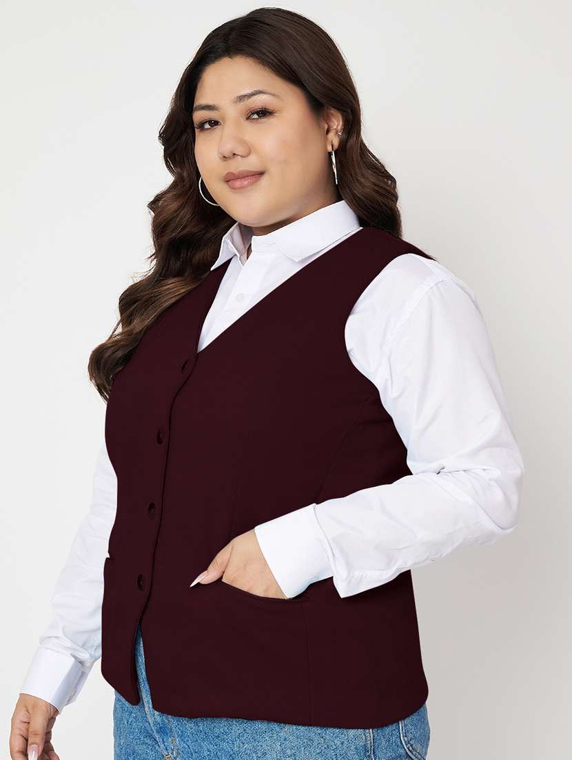 women plus size solid sleeveless waist coat - 21740876 -  Standard Image - 1