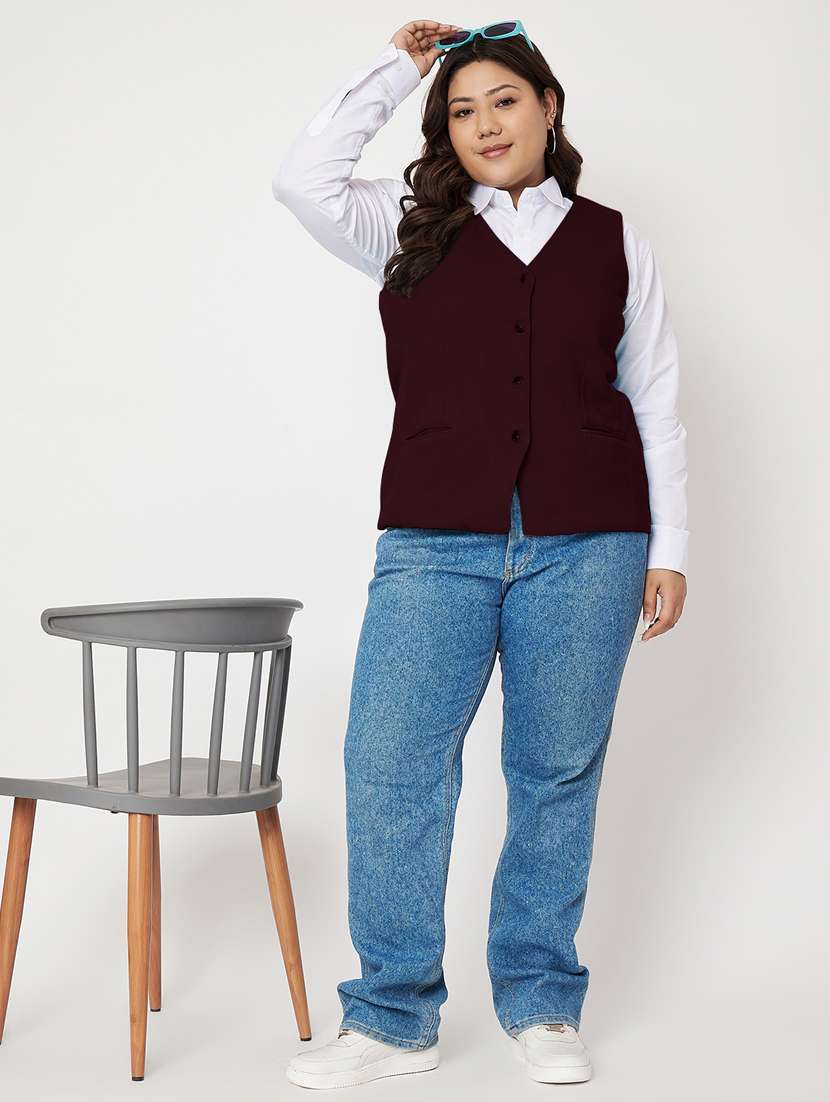 women plus size solid sleeveless waist coat - 21740876 -  Standard Image - 4