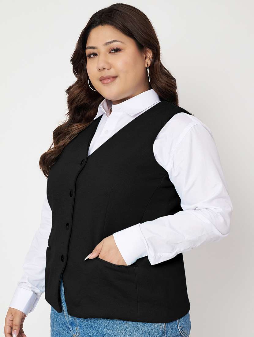 women plus size solid sleeveless waist coat - 21740877 - Standard Image - 1