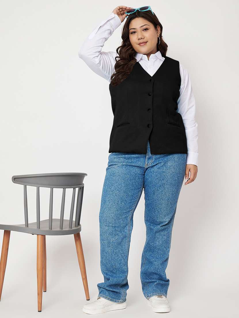 women plus size solid sleeveless waist coat - 21740877 - Standard Image - 4