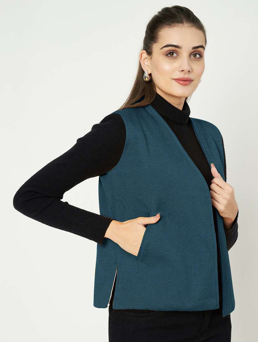 women plus size solid sleeveless waist coat - 21740879 -  Standard Image - 1