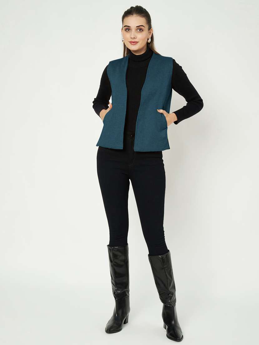 women plus size solid sleeveless waist coat - 21740879 -  Standard Image - 4