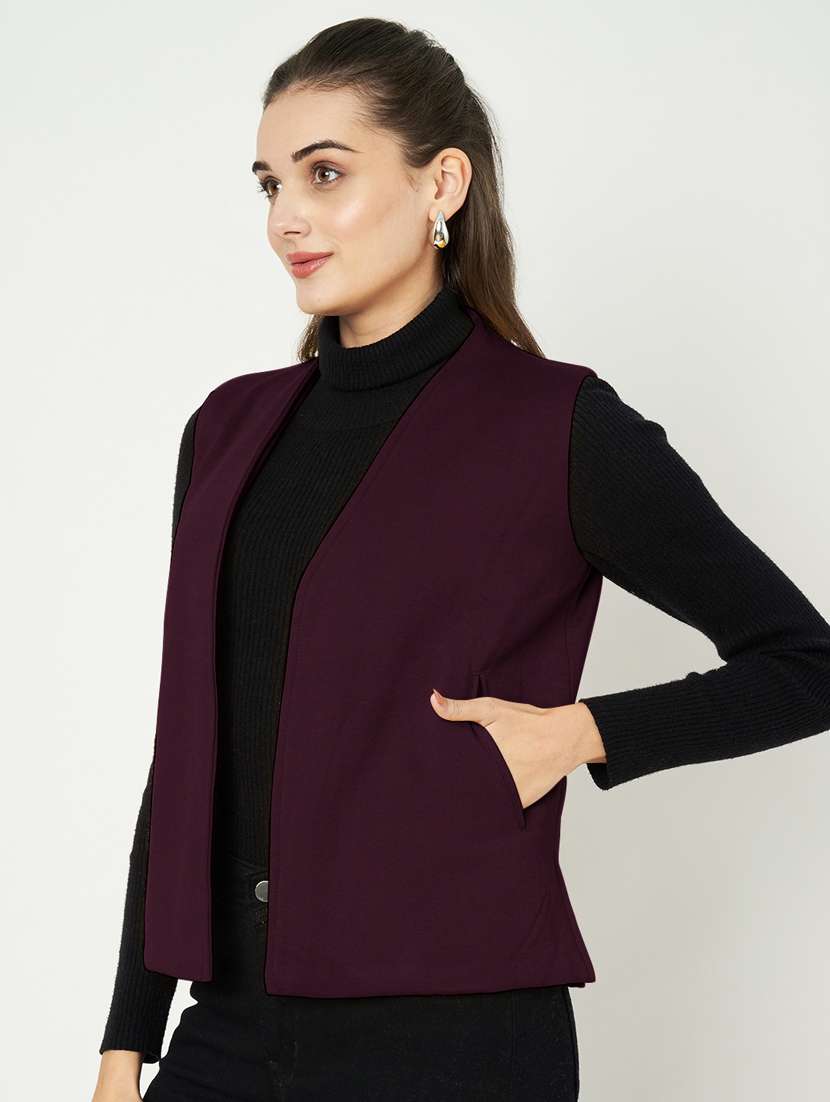 women solid sleeveless waist coat - 21740887 -  Standard Image - 1