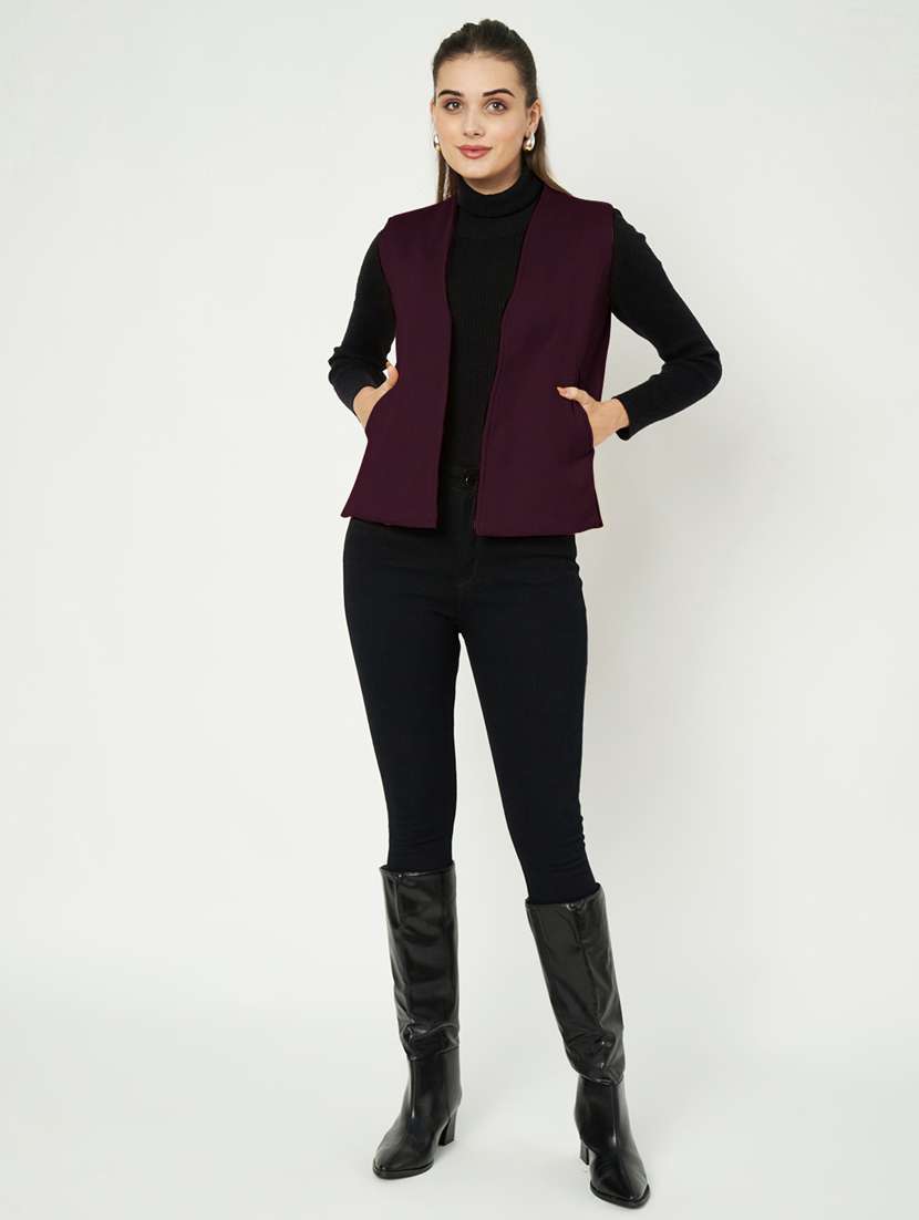 women solid sleeveless waist coat - 21740887 -  Standard Image - 4