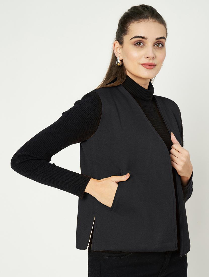 women solid sleeveless waist coat - 21740888 - Standard Image - 1