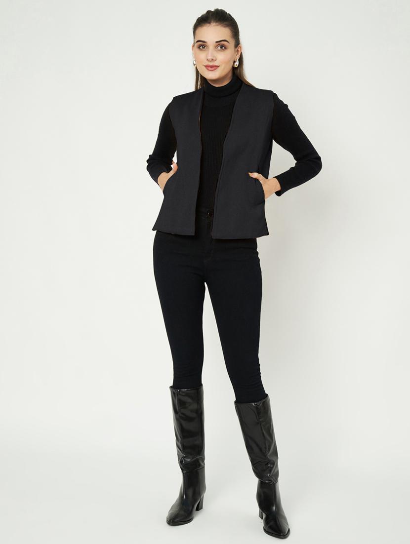 women solid sleeveless waist coat - 21740888 - Standard Image - 4