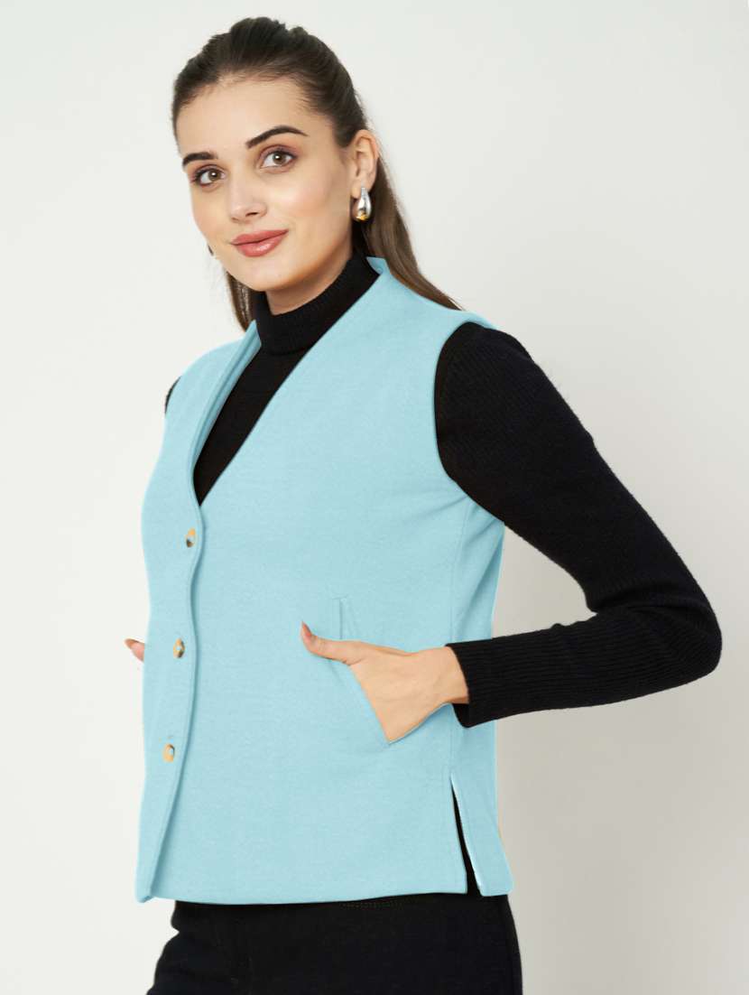 women solid sleeveless waist coat - 21740889 -  Standard Image - 1