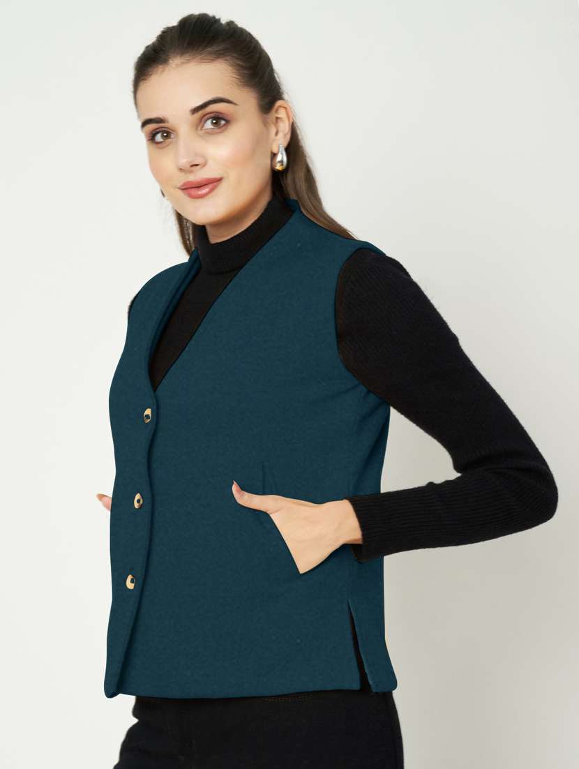 women solid sleeveless waist coat - 21740890 -  Standard Image - 1