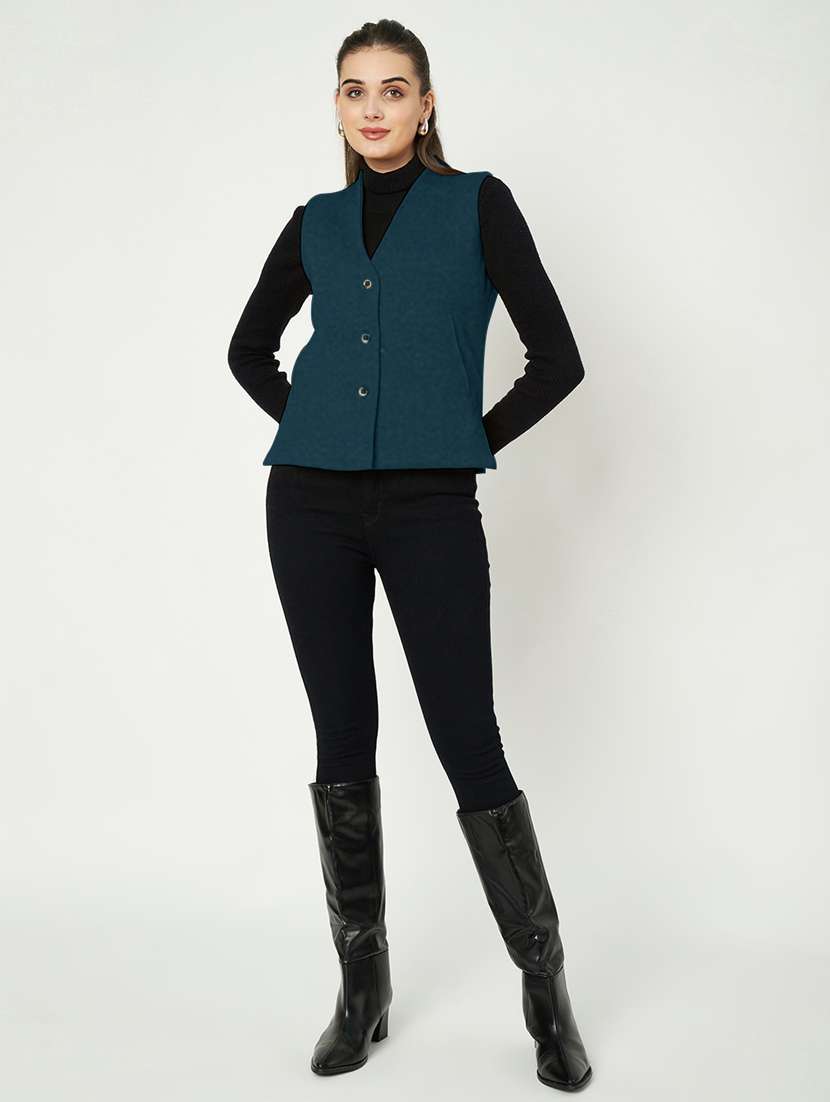 women solid sleeveless waist coat - 21740890 -  Standard Image - 4