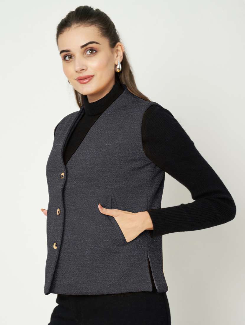 women solid sleeveless waist coat - 21740897 -  Standard Image - 1