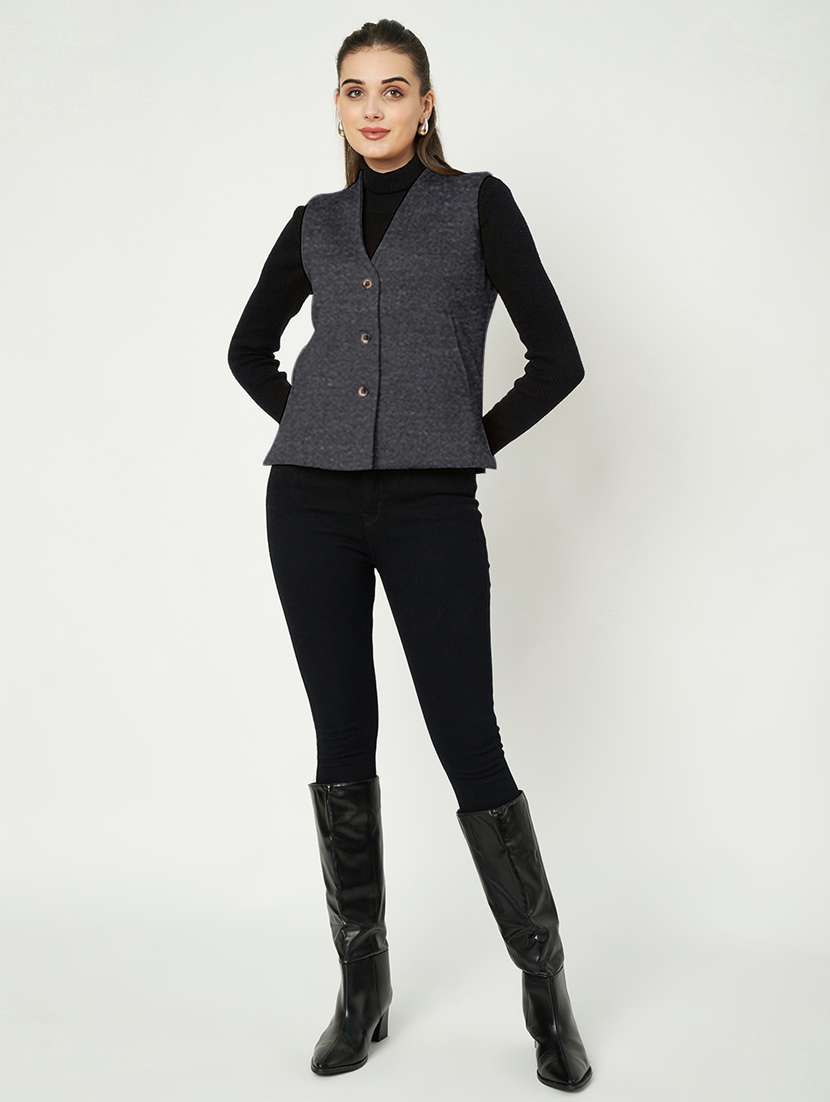 women solid sleeveless waist coat - 21740897 -  Standard Image - 4